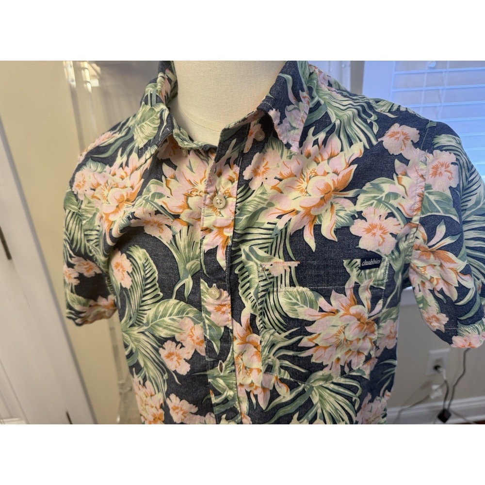 Chubbies Hawaiian Shirt Mens Medium Regular Fit Floral Print Short Sleeve Euc